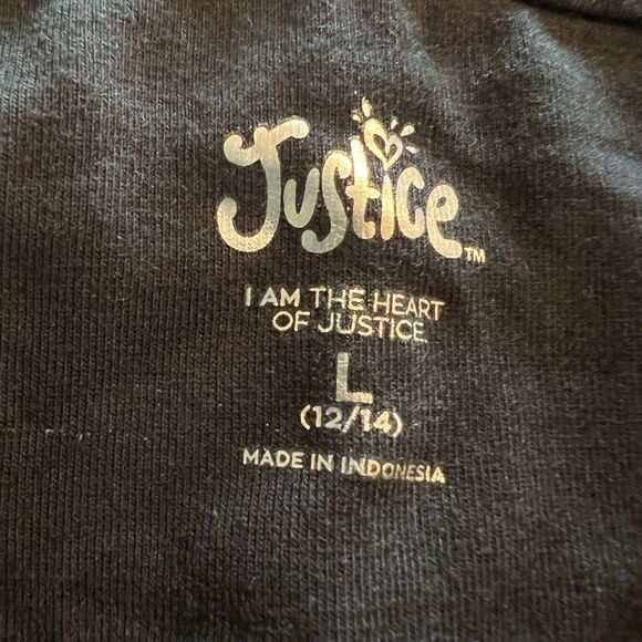 Justice (NWT) black leggings with purple & orange glitter letters size L 10/12 - Picture 5 of 8